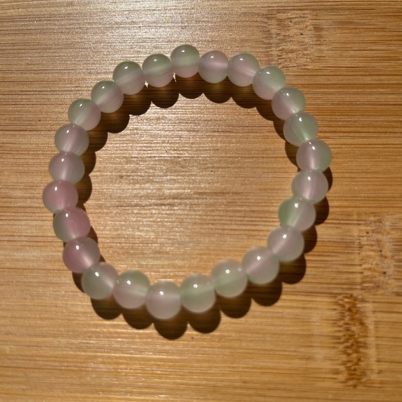 Pastel Pink and Shaded Green Bohemian Style 8mm Beaded Unisex Bracelet - Picture 8 of 8